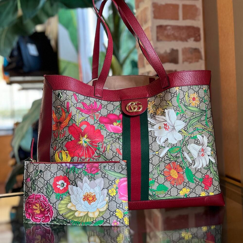 GUCCI Large Red Supreme GG Flora Coated Canvas Ophidia Tote Bag